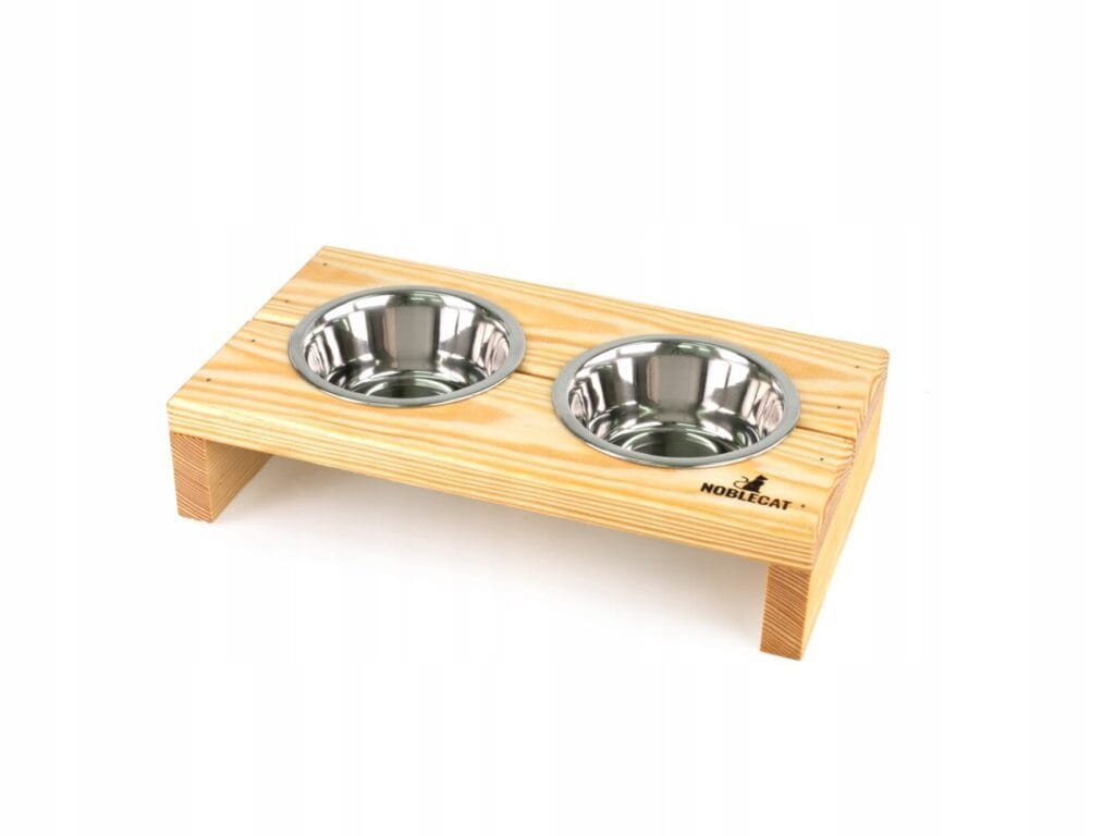 Drewniany stojak na miski dla kotów - S