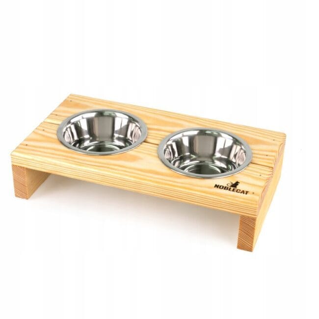 Drewniany stojak na miski dla kotów - S