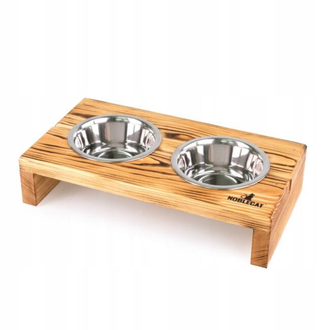 Drewniany stojak na miski dla kotów - S