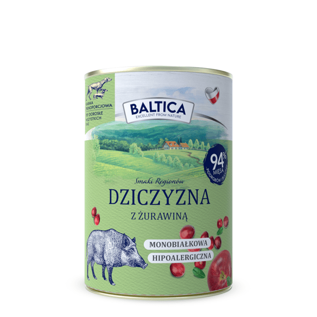 Karma mokra dziczyzna z żurawiną Baltica 400g