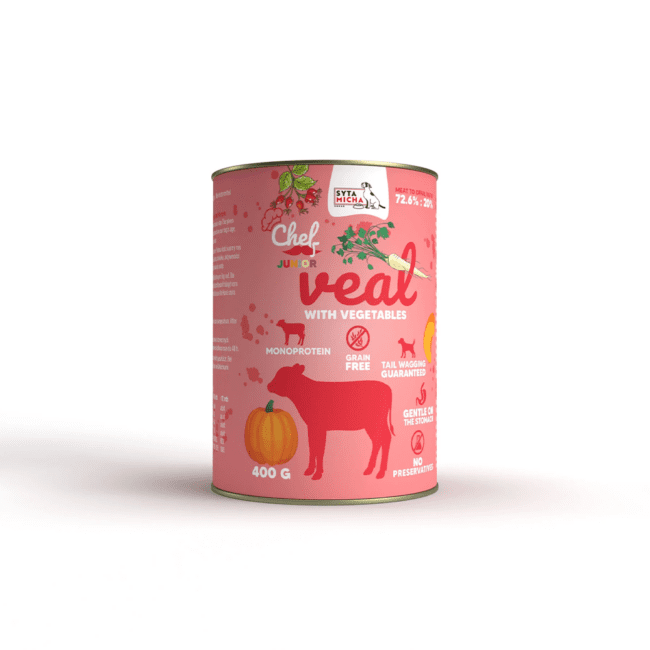 Karma Mokra CHEF Cielęcina z warzywami JUNIOR 400g Syta Micha