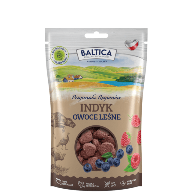 Przysmaki treningowe Indyk z owocami leśnymi 100g Baltica