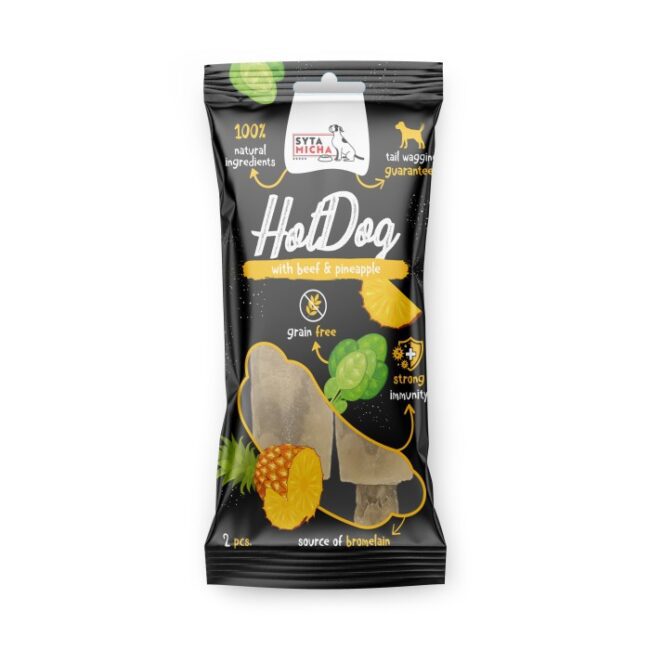 Hot Dog do zucia dla psa - wołowina z ananasem 2 szt. Syta Micha