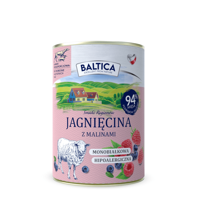 Karma mokra jagnięcina z malinami Baltica 400g