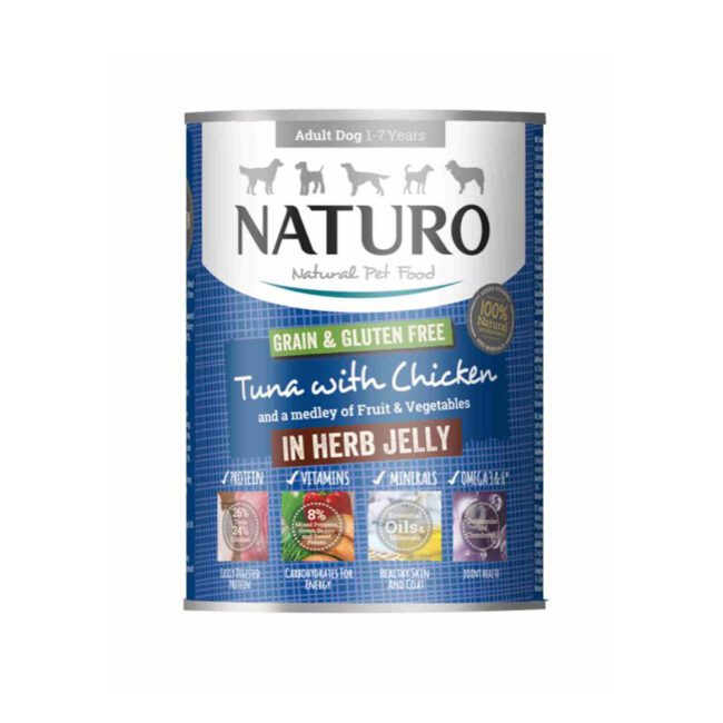Mokra karma puszka tuńczyk z kurczakiem w sosie 390g - NATURO