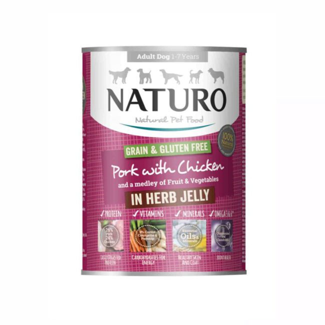 Mokra karma puszka wieprzowina i kurczak 390g - NATURO