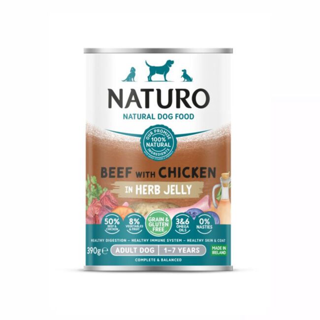 Mokra karma puszka wołowina i kurczak 390g - NATURO